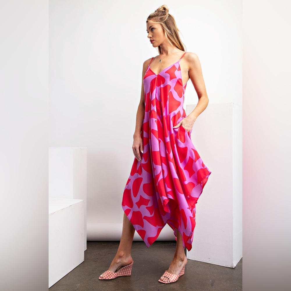 Women’s Asymmetrical Slip Dress in Pink & Red - Picture 2 of 4